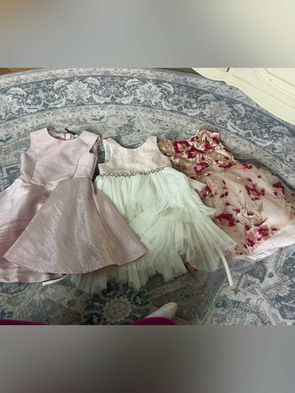 Girls Party Dress Trio - Blush Pink, Ivory, Rose Floral